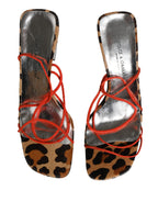 Multicolor Leather Block Heels Sandals Shoes