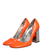 Orange Patent Leather Heels Pumps Shoes