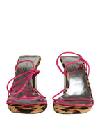 Multicolor Leather Block Heels Sandals Shoes