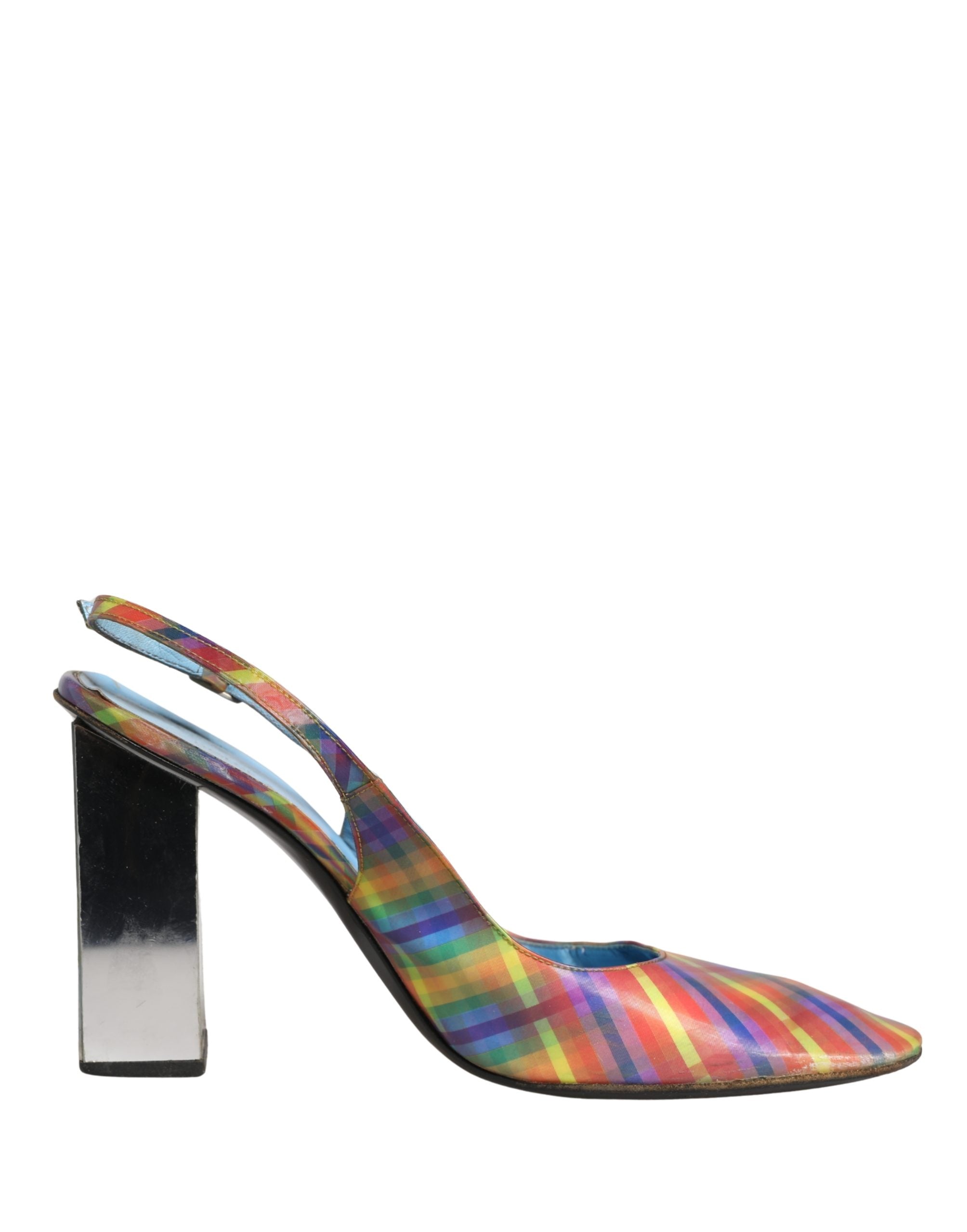 Multicolor Plaid Heels Slingback Sandals Shoes