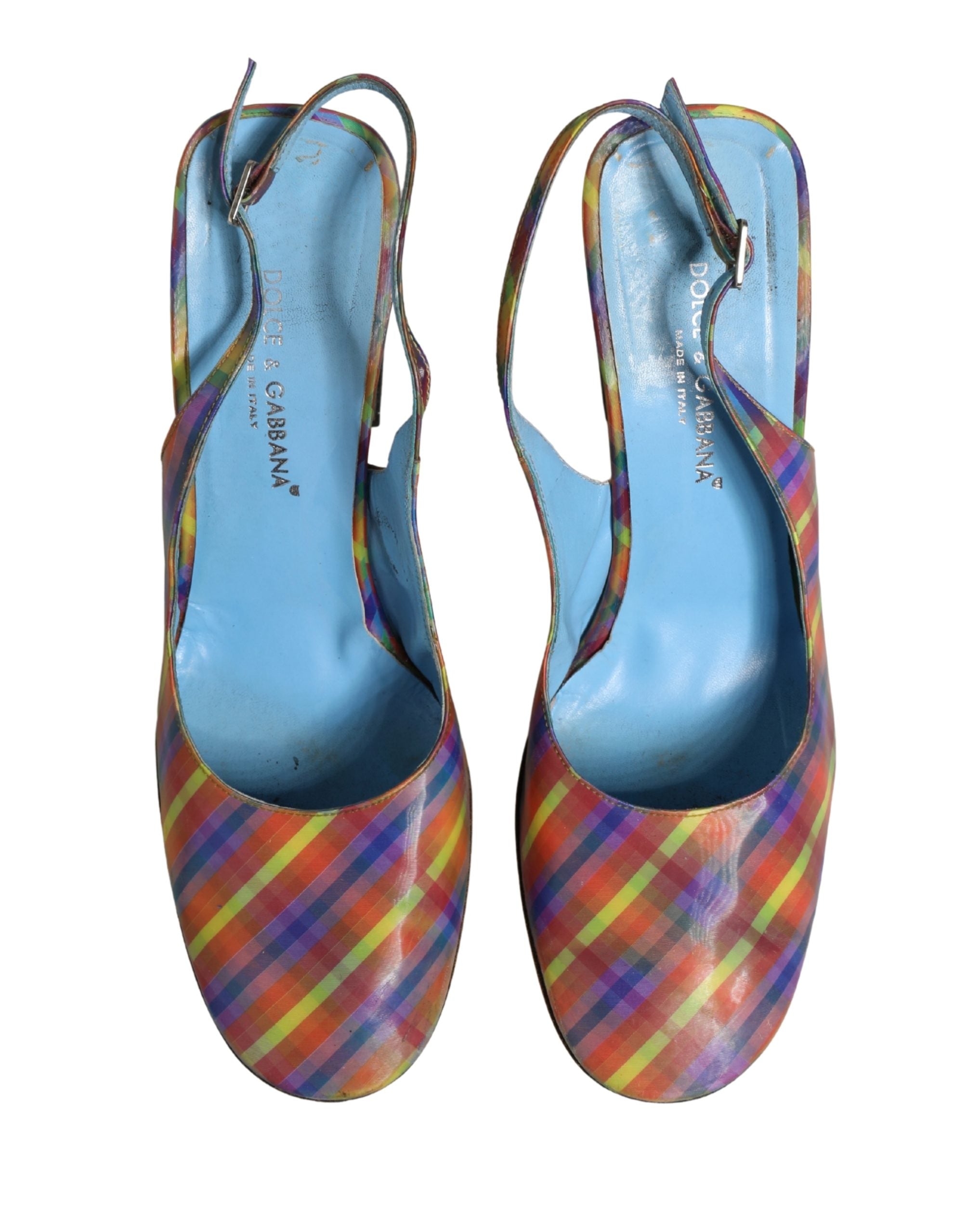 Multicolor Plaid Heels Slingback Sandals Shoes