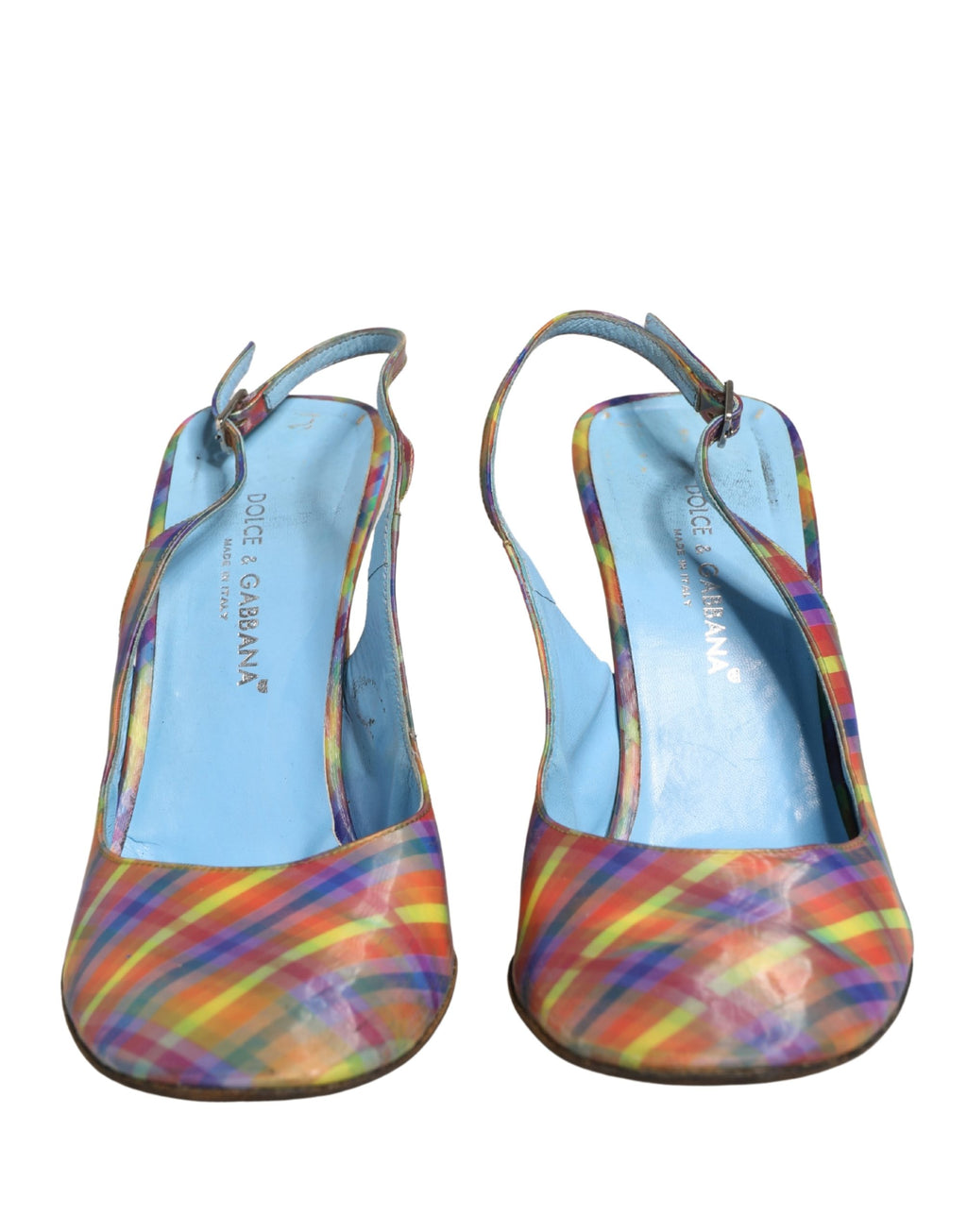Multicolor Plaid Heels Slingback Sandals Shoes