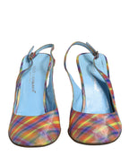 Multicolor Plaid Heels Slingback Sandals Shoes