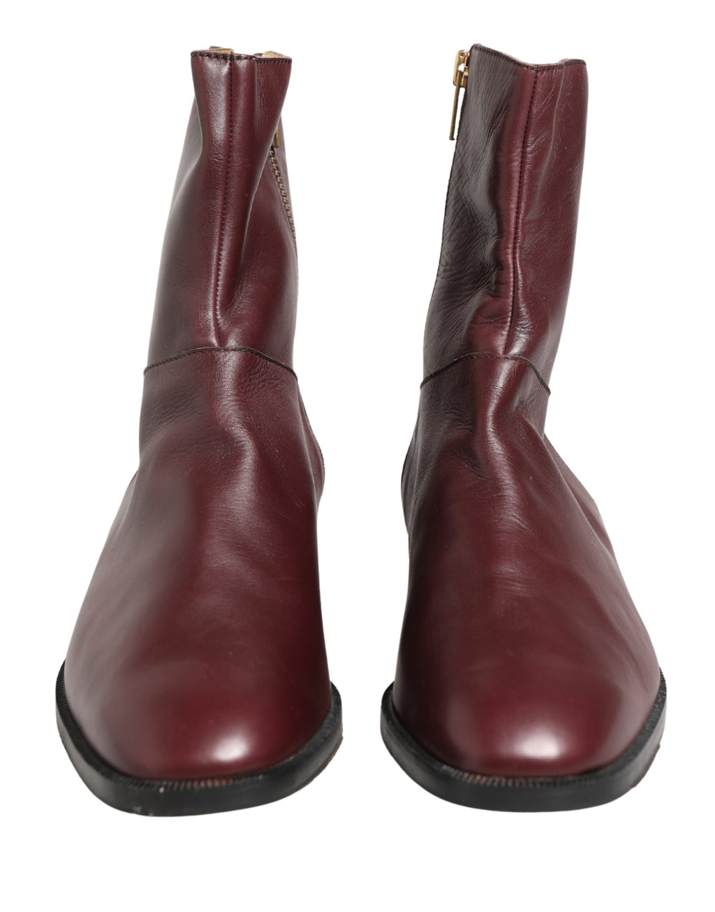 Maroon Leather Flats Biker Ankle Boots Shoes
