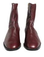 Maroon Leather Flats Biker Ankle Boots Shoes