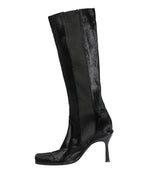 Black Suede Leather Knee High Boots Shoes