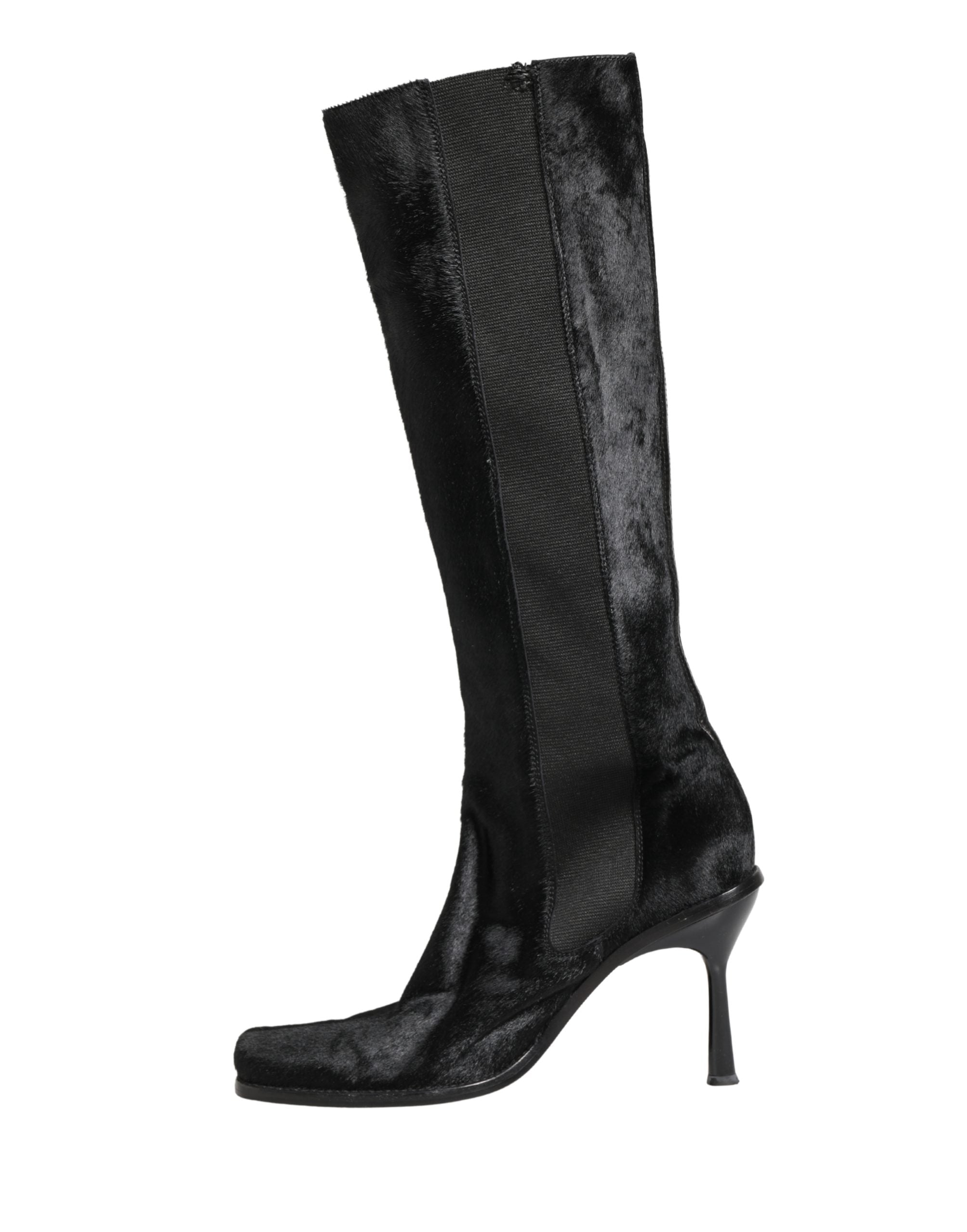 Black Suede Leather Knee High Boots Shoes