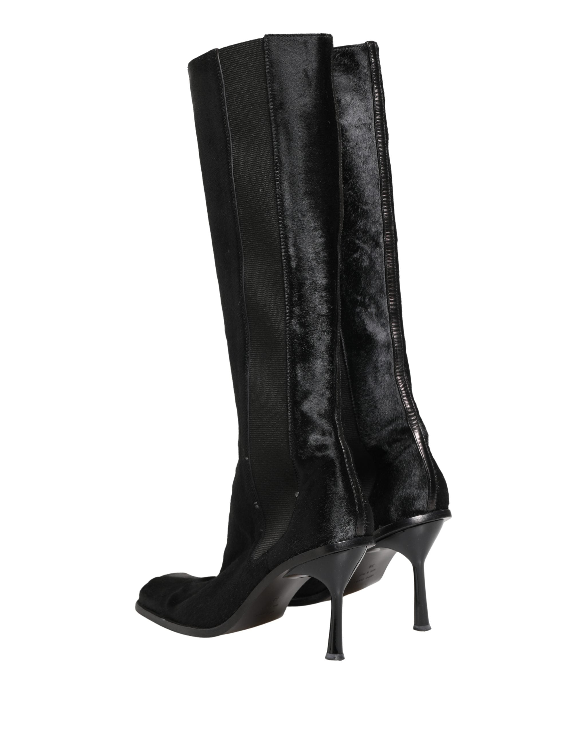 Black Suede Leather Knee High Boots Shoes