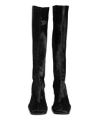 Black Suede Leather Knee High Boots Shoes
