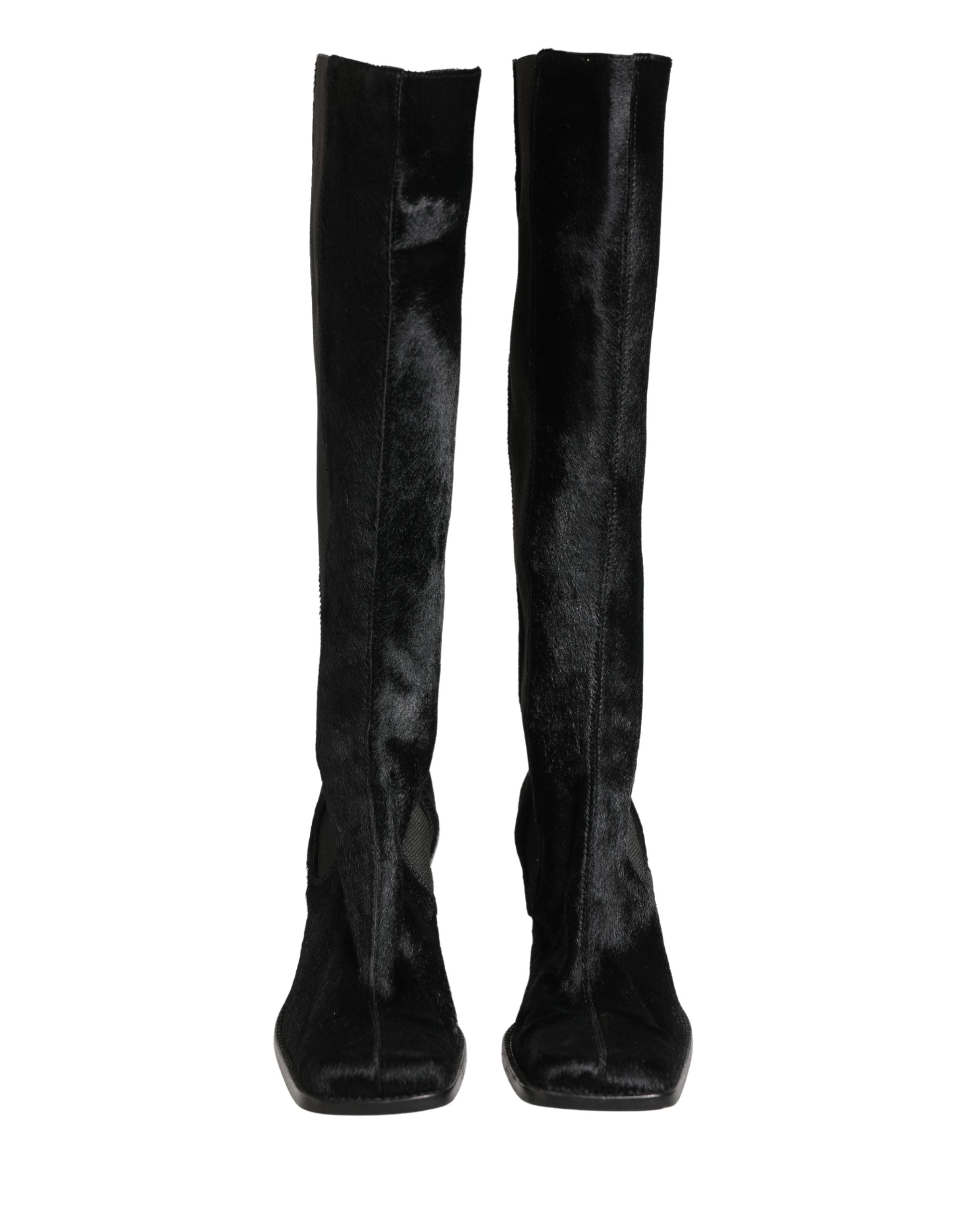 Black Suede Leather Knee High Boots Shoes