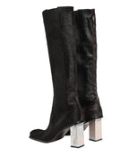Black Suede Leather Knee High Boots Shoes