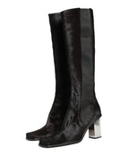 Black Suede Leather Knee High Boots Shoes
