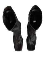 Black Suede Leather Knee High Boots Shoes