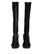 Black Suede Leather Knee High Boots Shoes
