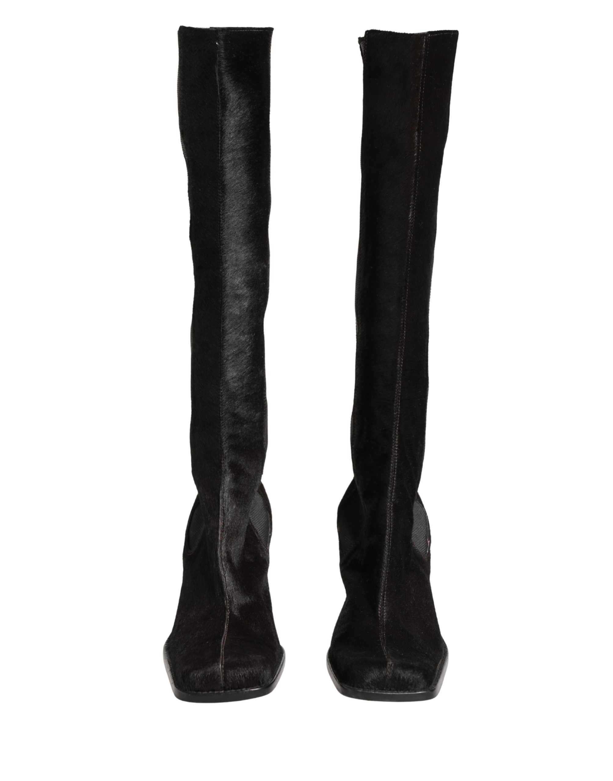 Black Suede Leather Knee High Boots Shoes