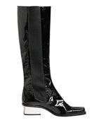 Black Patent Leather Knee High Boots Shoes