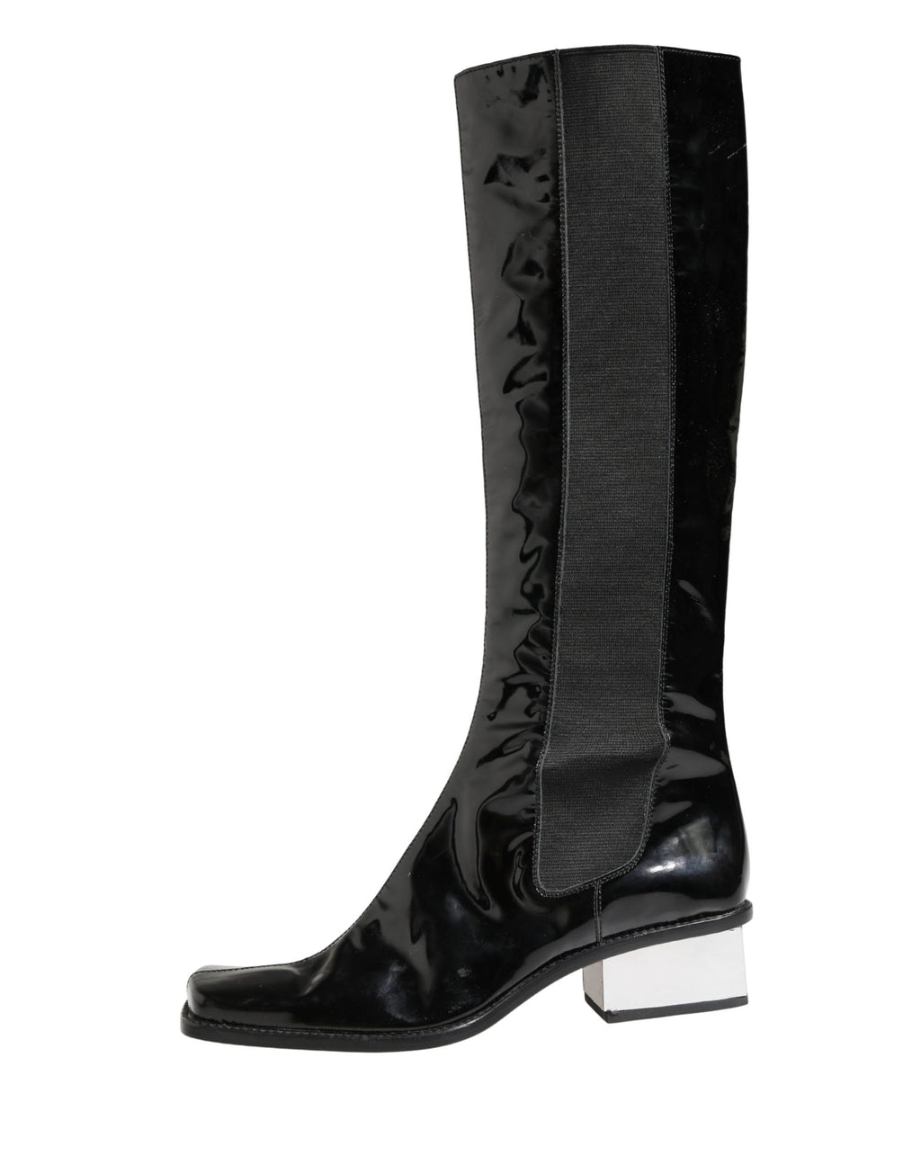 Black Patent Leather Knee High Boots Shoes