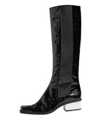 Black Patent Leather Knee High Boots Shoes
