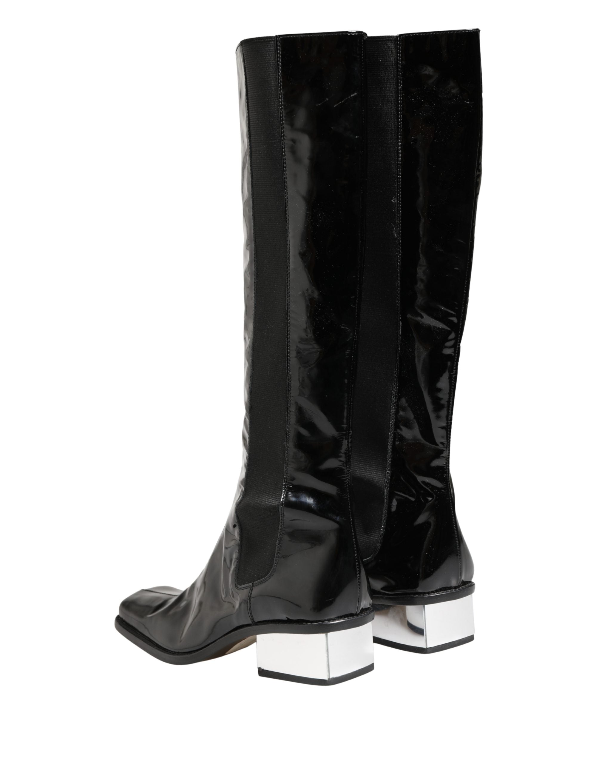 Black Patent Leather Knee High Boots Shoes