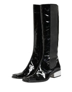 Black Patent Leather Knee High Boots Shoes