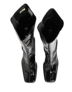 Black Patent Leather Knee High Boots Shoes