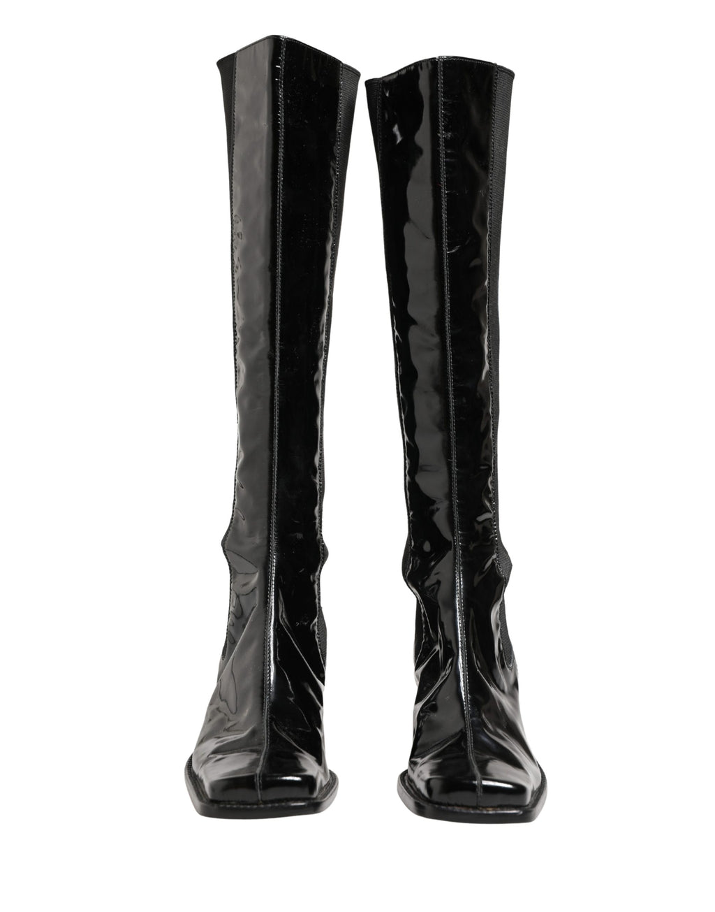 Black Patent Leather Knee High Boots Shoes
