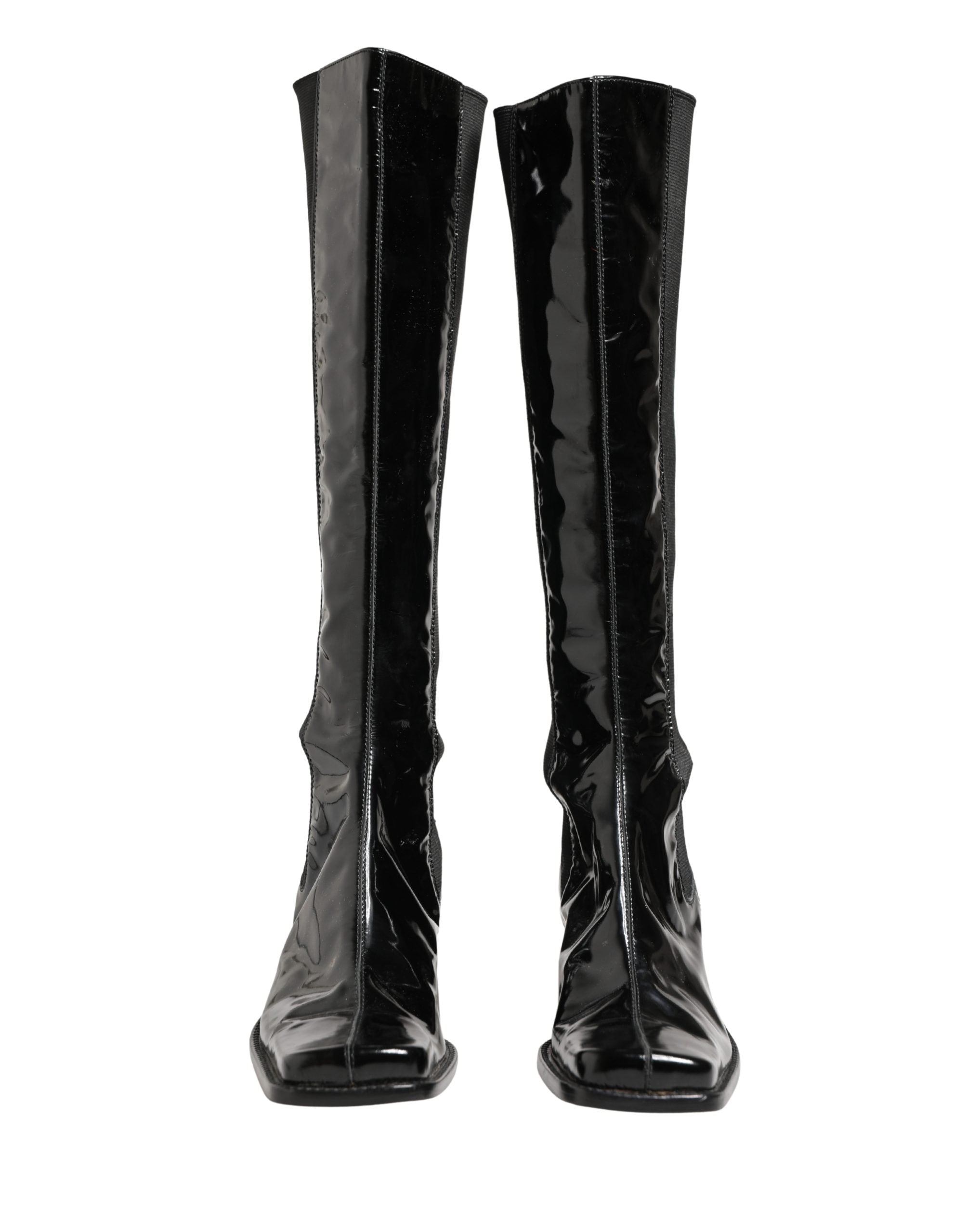Black Patent Leather Knee High Boots Shoes