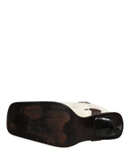 White Brown Fur Leather Mid Calf Boots Shoes