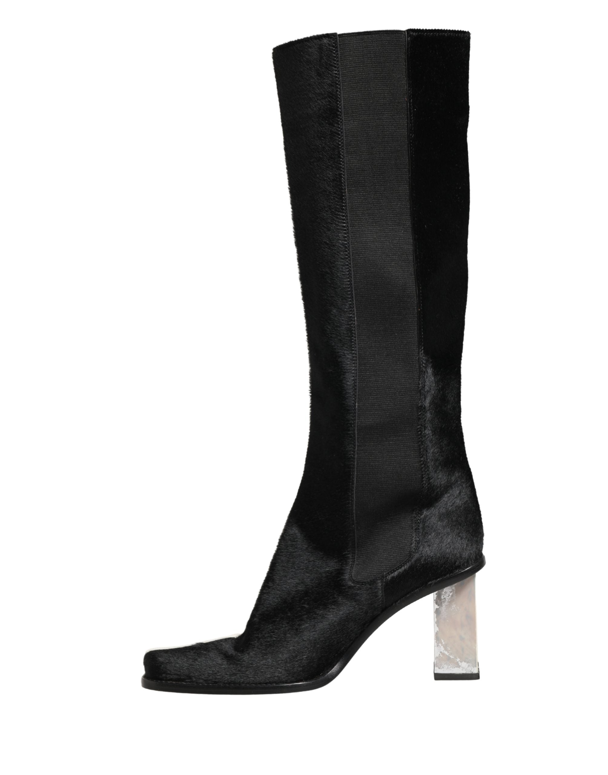 White Black Leather Knee High Boots Shoes