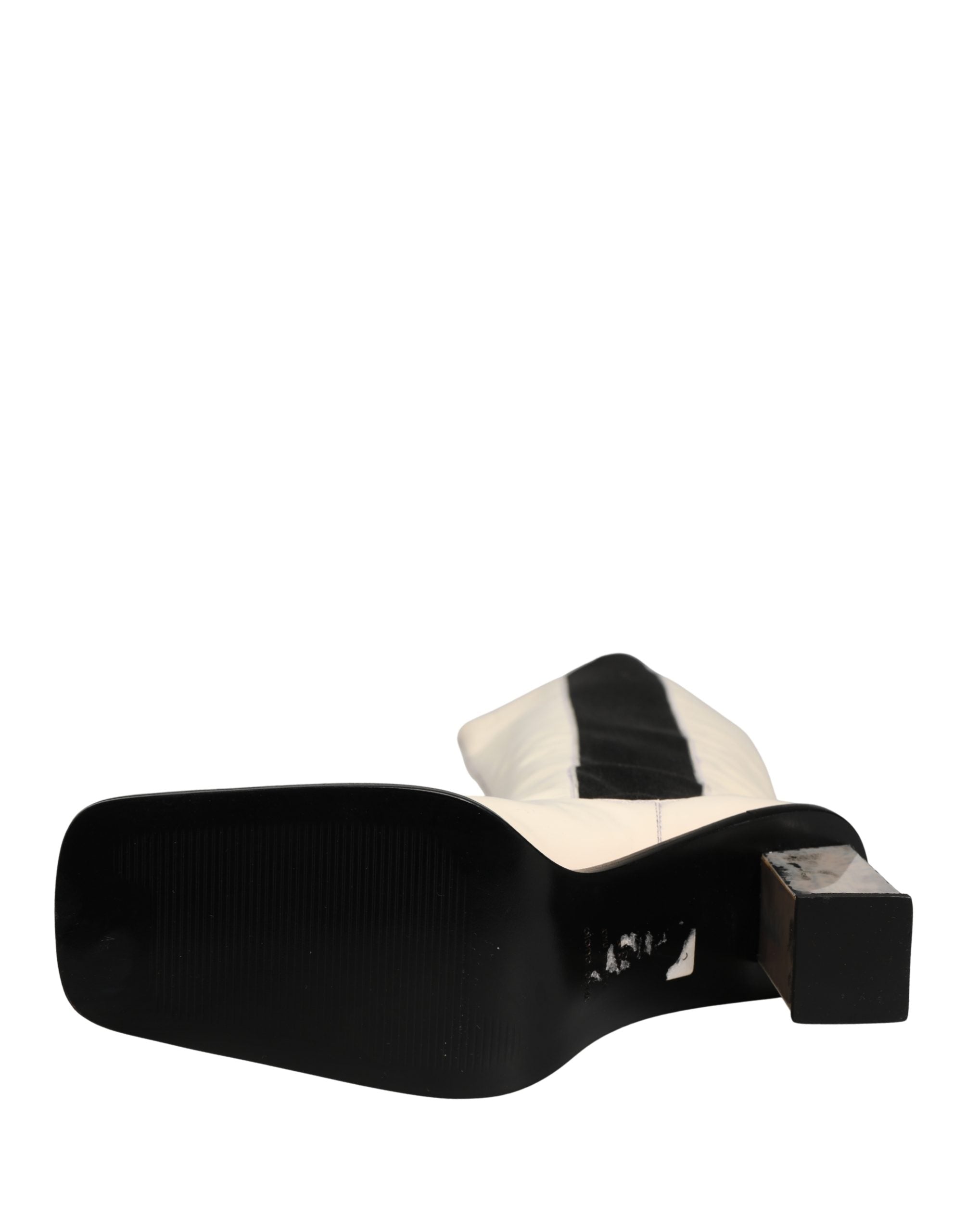 White Black Leather Knee High Boots Shoes