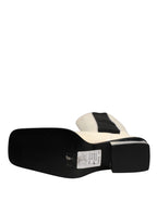 White Black Leather Knee High Boots Shoes