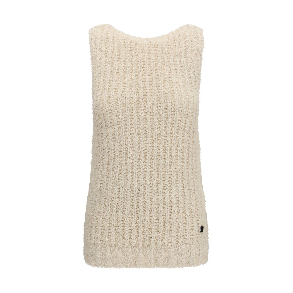 Beige Cotton Sleeveles Sweater