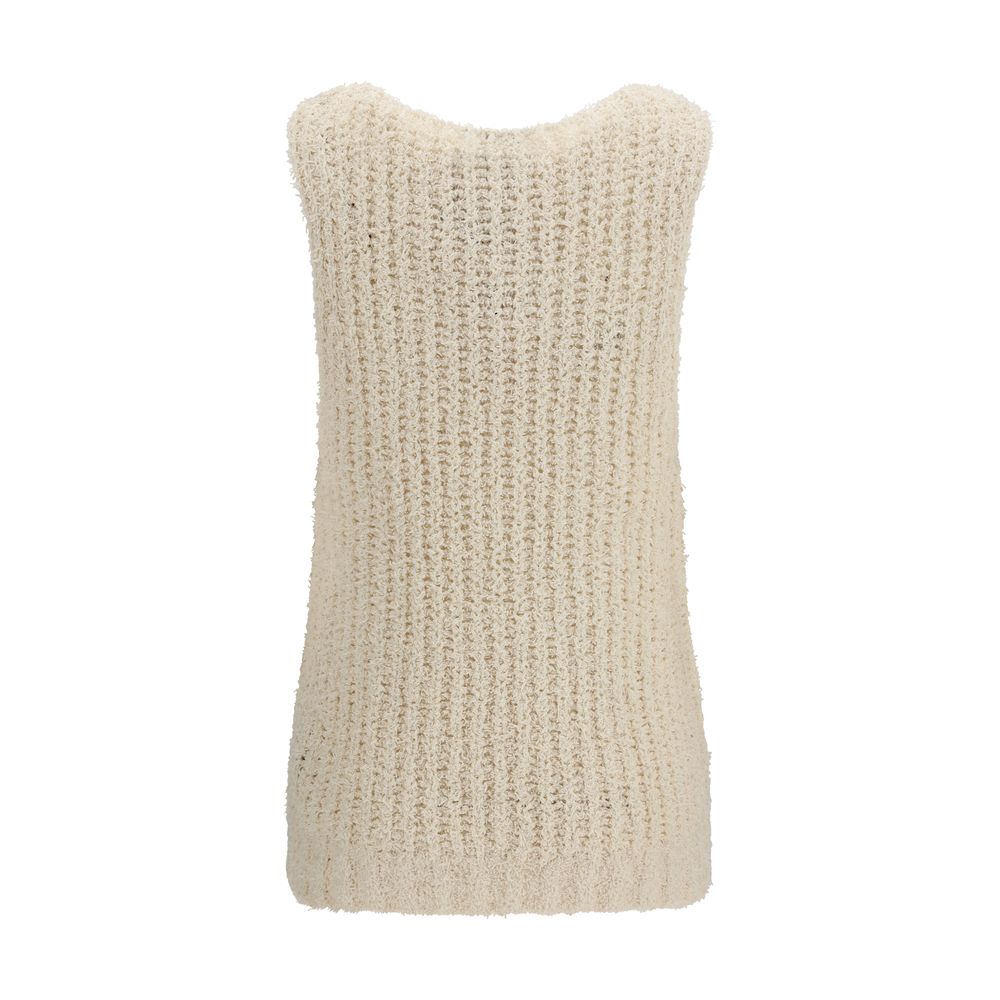 Beige Cotton Sleeveles Sweater
