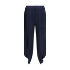 Blue Polyester Casual Pants