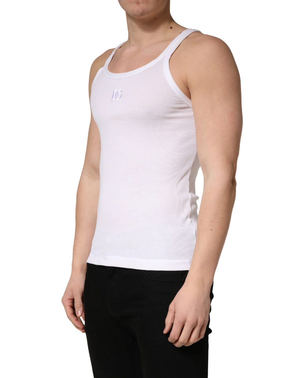White Ribbed Cotton Sleeveless Tank  T-shirt