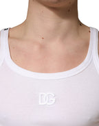 White Ribbed Cotton Sleeveless Tank  T-shirt