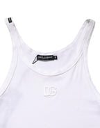 White Ribbed Cotton Sleeveless Tank  T-shirt