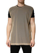 Beige Crew Neck Sleeveless Mesh Top  T-shirt