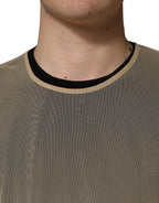 Beige Crew Neck Sleeveless Mesh Top  T-shirt