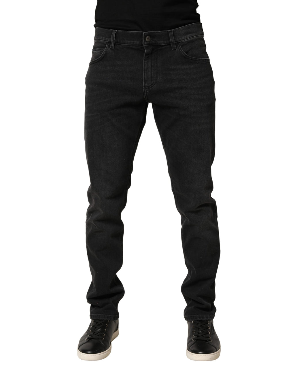 Black Cotton Stretch Regular SkinnyDenim Jeans