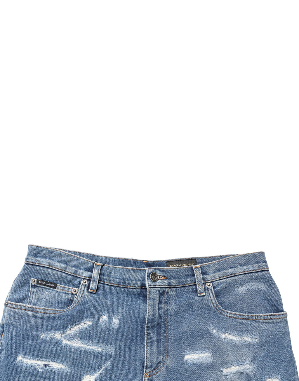 Blue Cotton Distressed Denim Bermuda Shorts