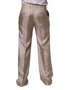 Beige Silk Straight Formal DressTrouser Pants
