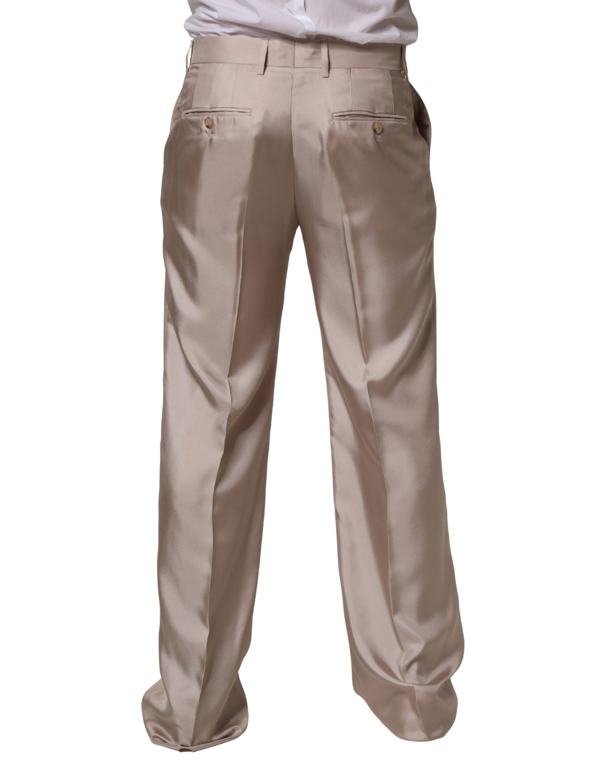 Beige Silk Straight Formal DressTrouser Pants