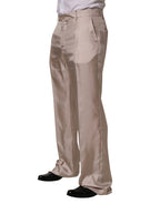 Beige Silk Straight Formal DressTrouser Pants