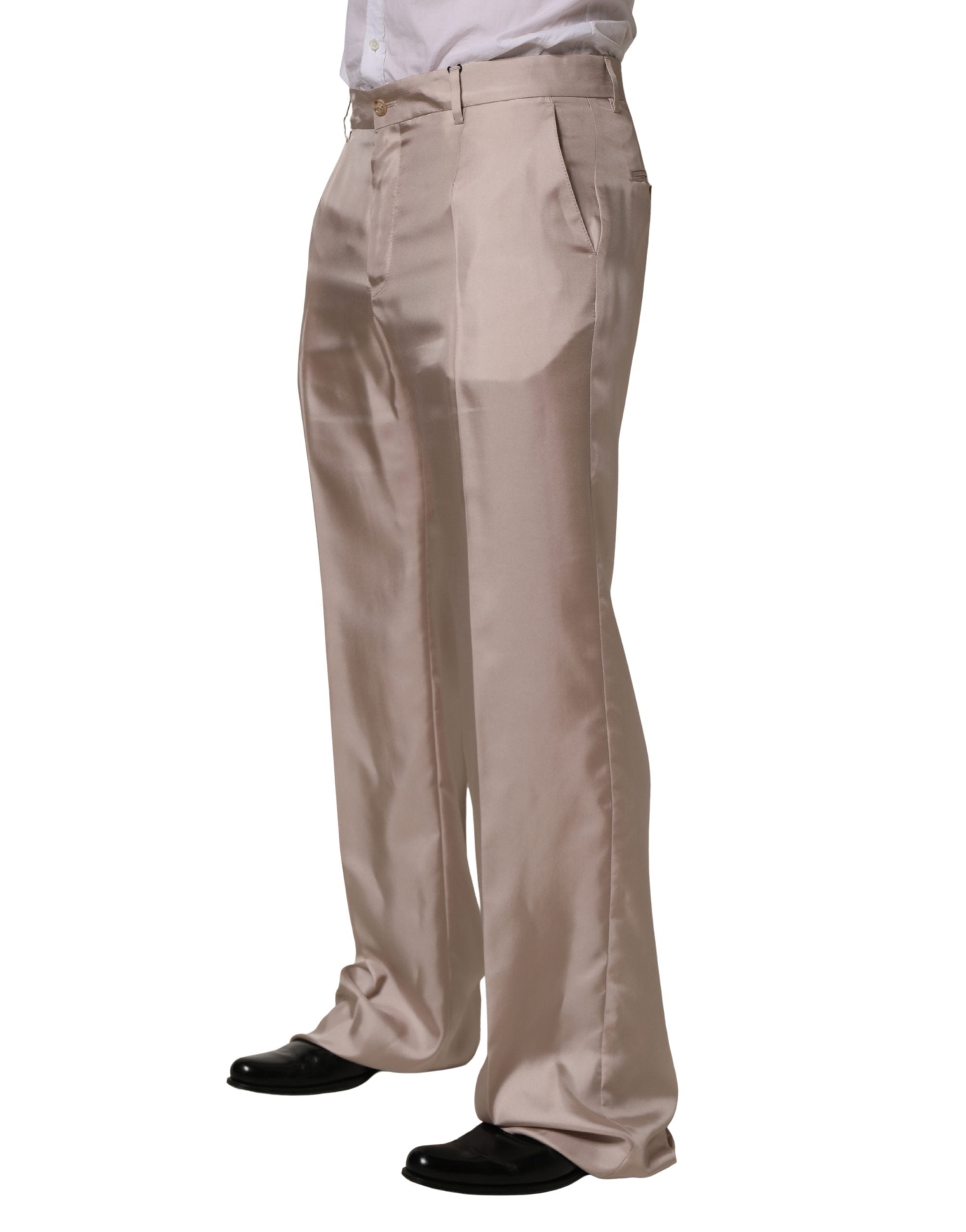 Beige Silk Straight Formal DressTrouser Pants