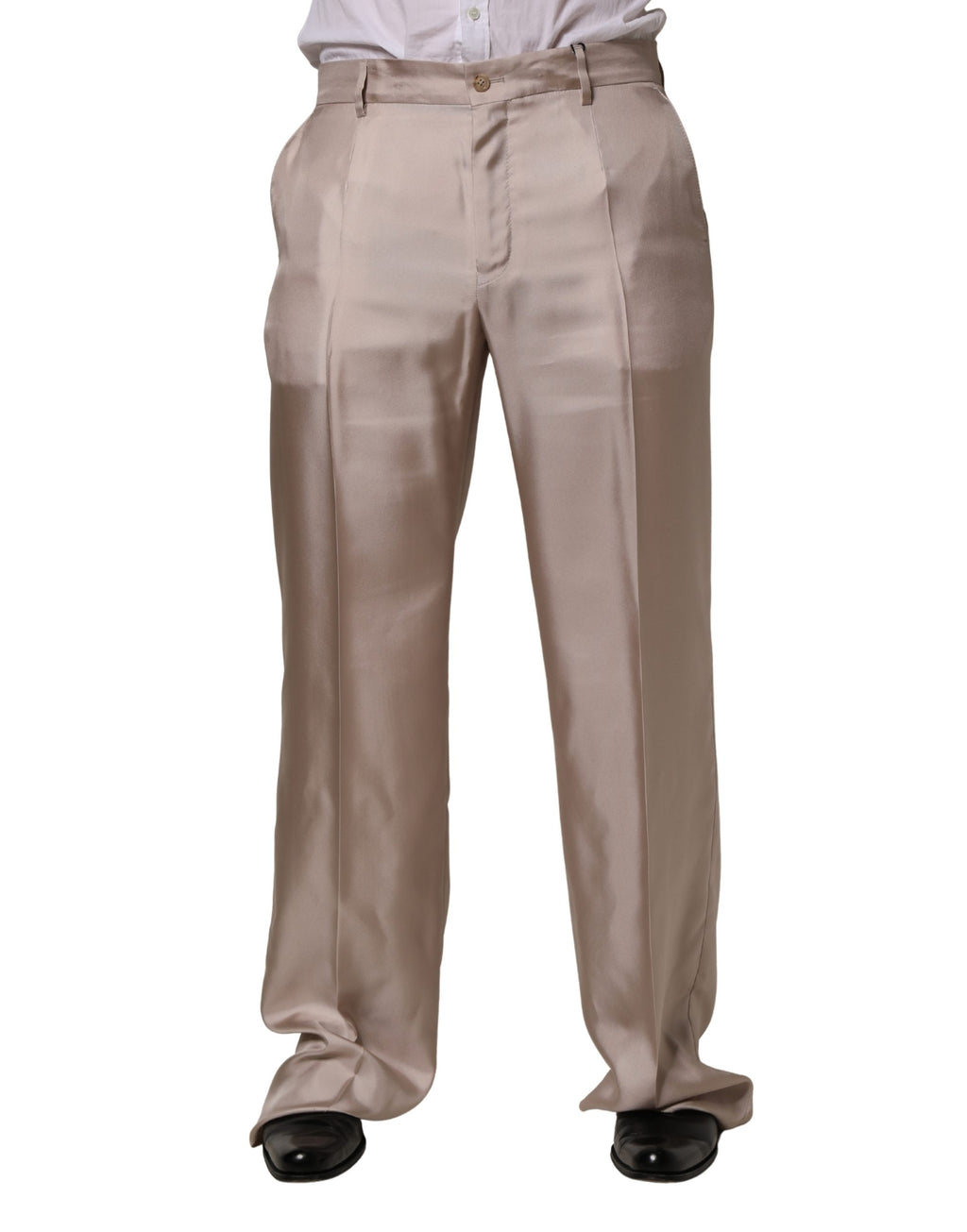 Beige Silk Straight Formal DressTrouser Pants