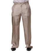 Beige Silk Straight Formal DressTrouser Pants