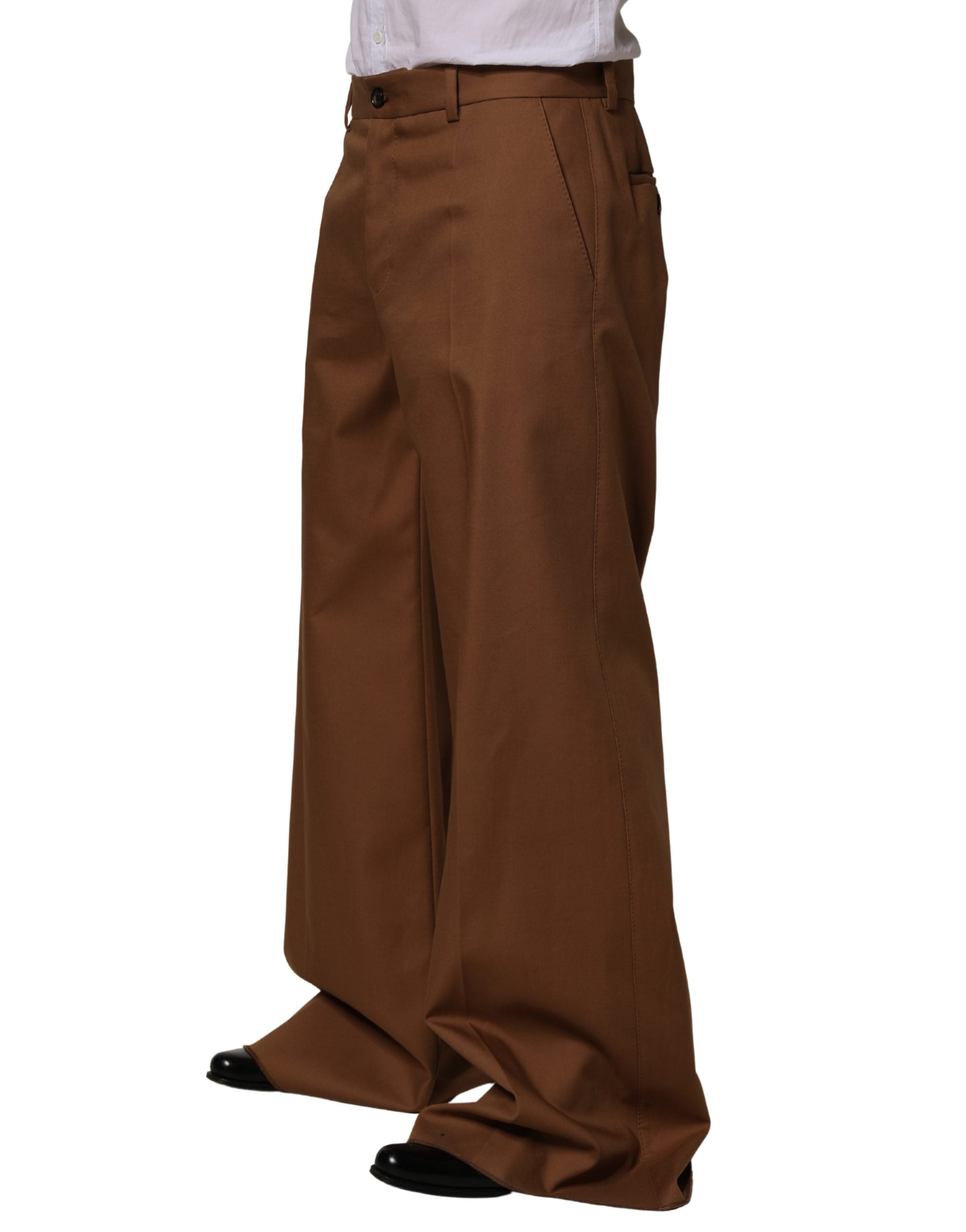 Brown Cotton Straight Men Dress Trouser Pants