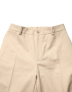 Beige Cotton Straight Men Dress Trouser Pants