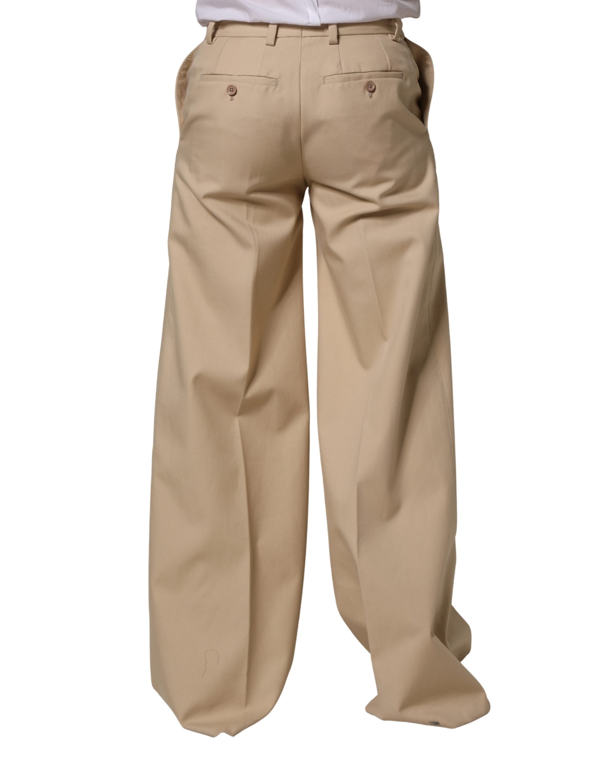 Beige Cotton Straight Men Dress Trouser Pants